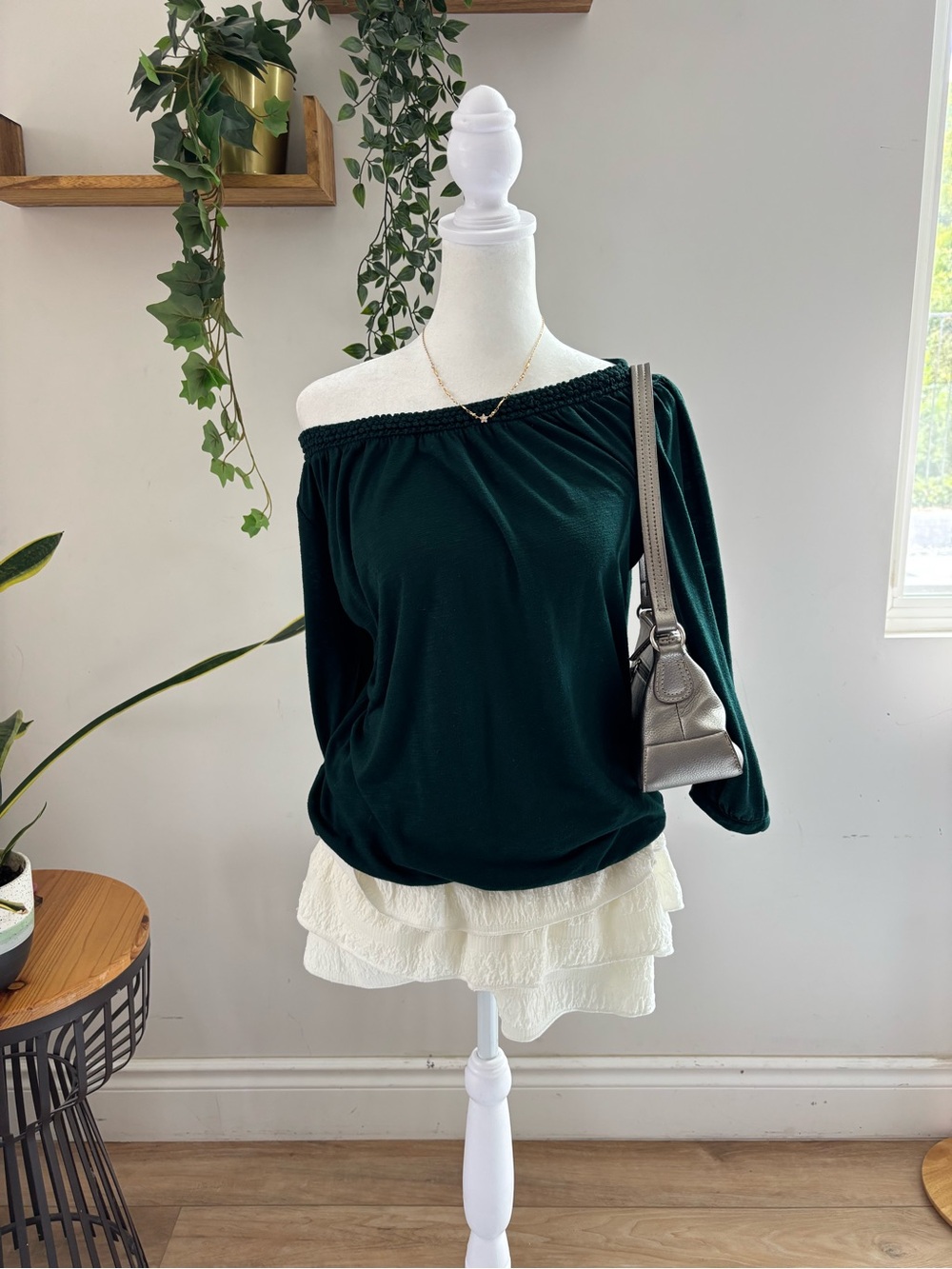 LOFT Forest Green Off-Shoulder Top